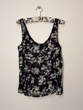 Whimsigoth Summer Black Floral Lace-Trim Sheer Tank for Layering Women’s Small